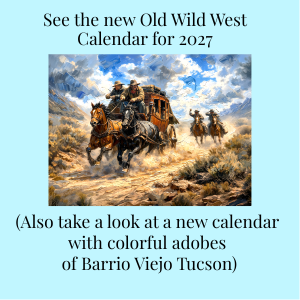 stagecoach being chased ad for 2027 Old Wild West calendar